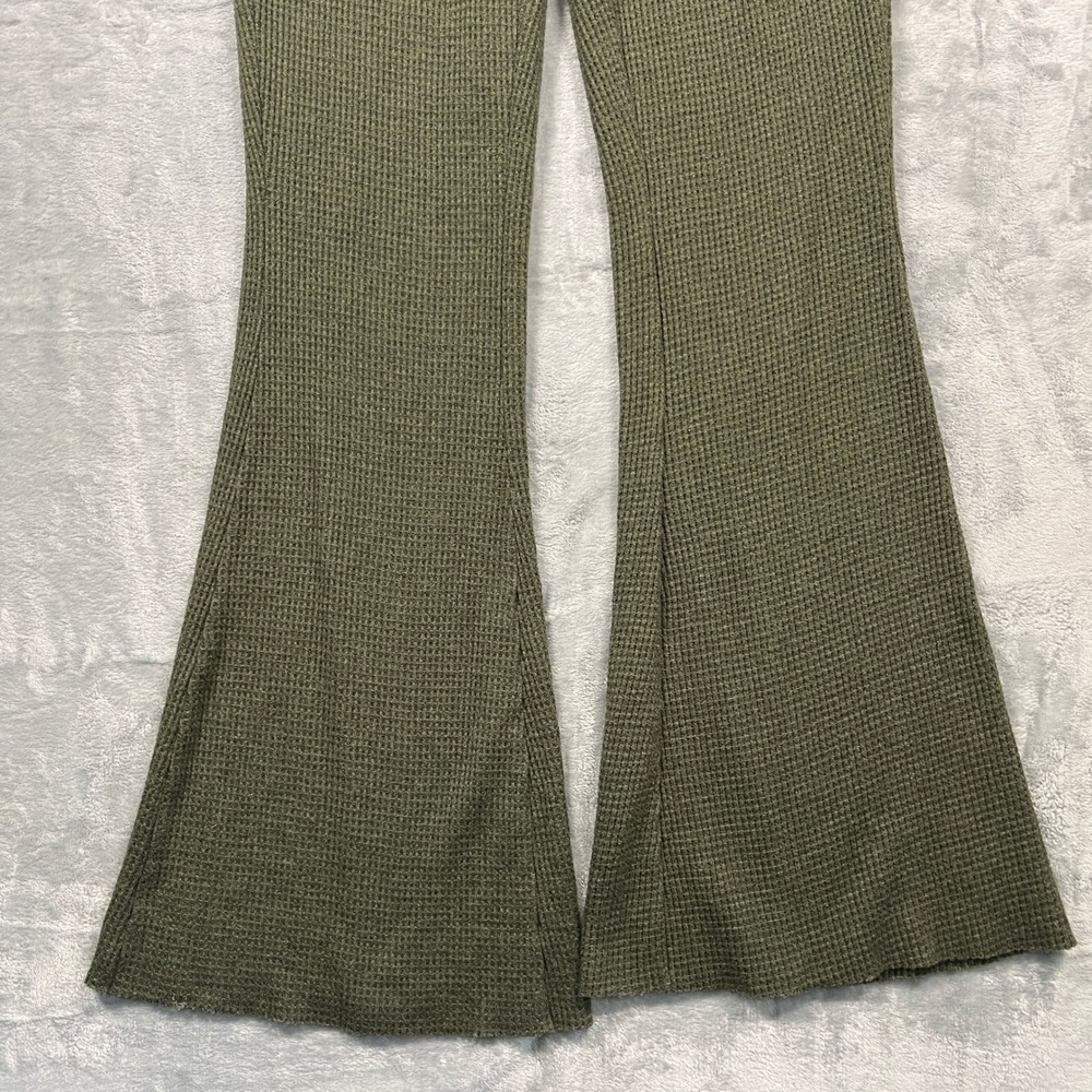 American Eagle Flare Pants Womens Olive Green Waffle Knit High Rise Lounge XS - Picture 4 of 13